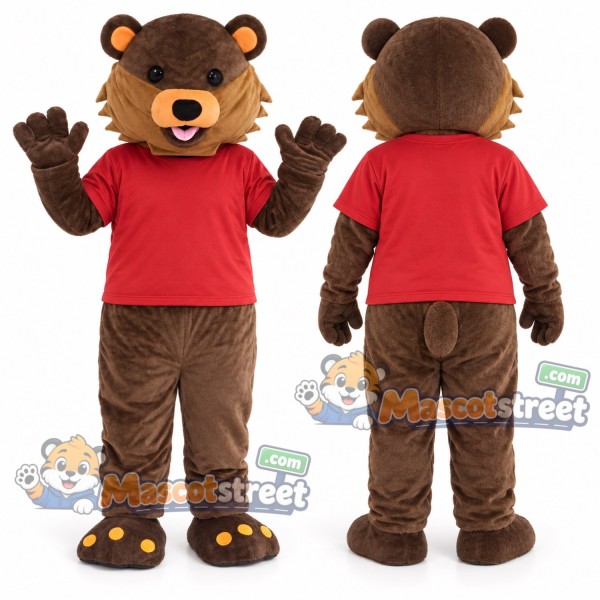Brown Bear Mascot Costume with Red Shirt