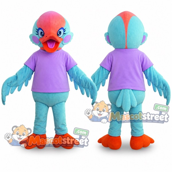 Blue Swan Mascot Costume with Purple Shirt