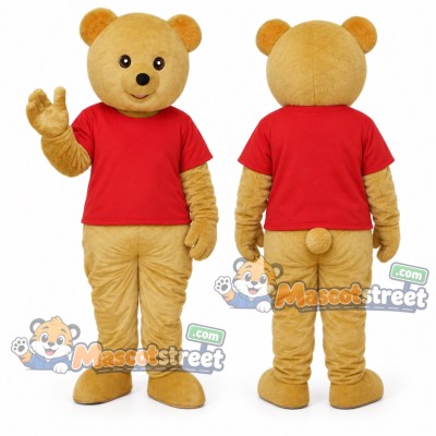 Tan Bear Mascot Costume with Red Shirt Tan Bear Mascot Costume with Red Shirt