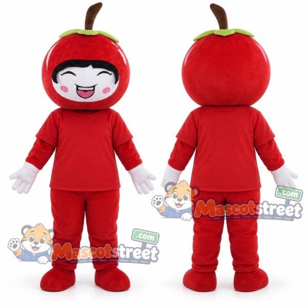 Red Apple Girl Mascot Costume with Red Outfit