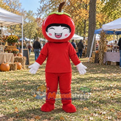 Red Apple Girl Mascot Costume with Red Outfit