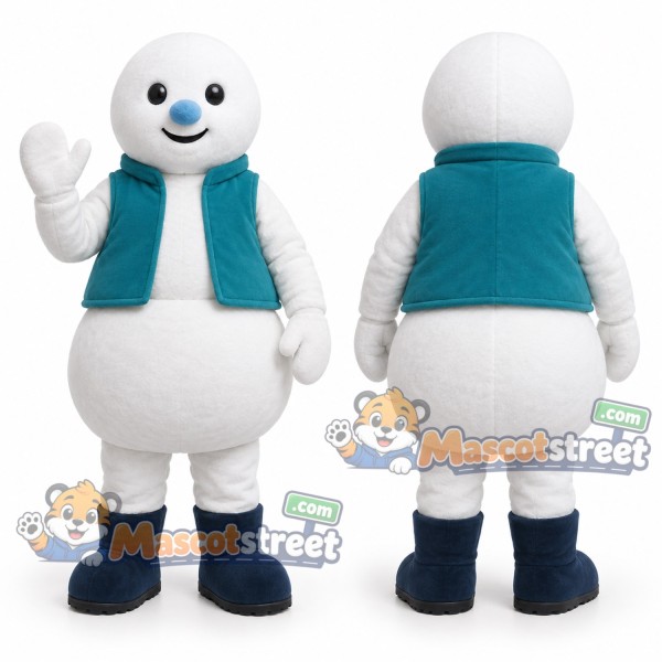 Snowman Mascot Costume with Teal Vest