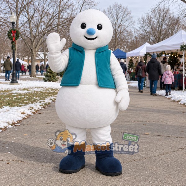 Snowman Mascot Costume with Teal Vest