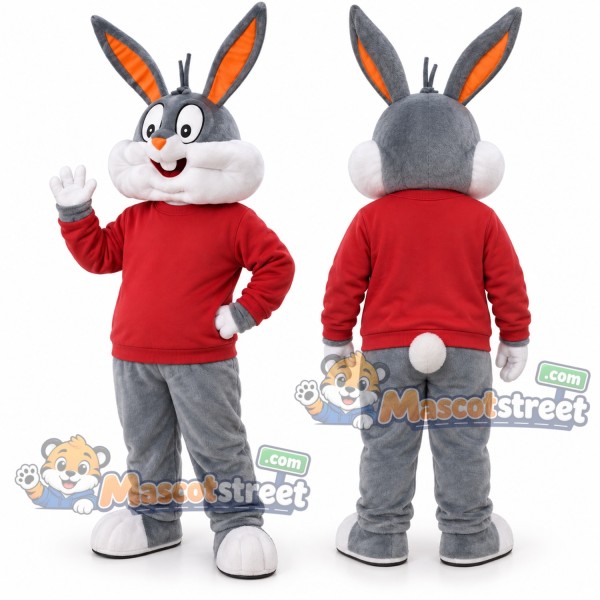 Gray Rabbit Mascot Costume with Red Sweater