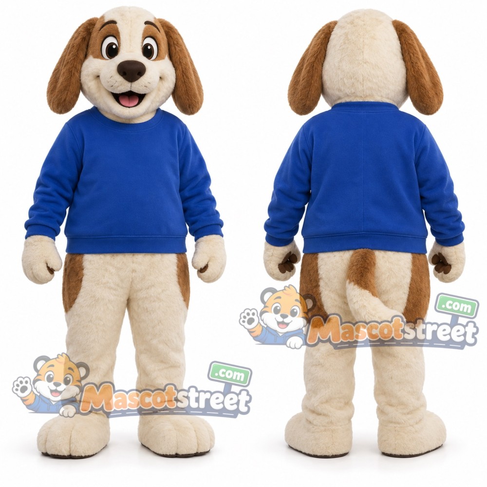 Tan Dog Mascot Costume with Blue Sweater Tan Dog Mascot Costume with Blue Sweater