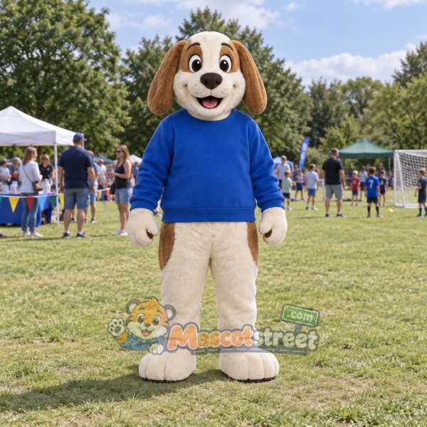 Tan Dog Mascot Costume with Blue Sweater