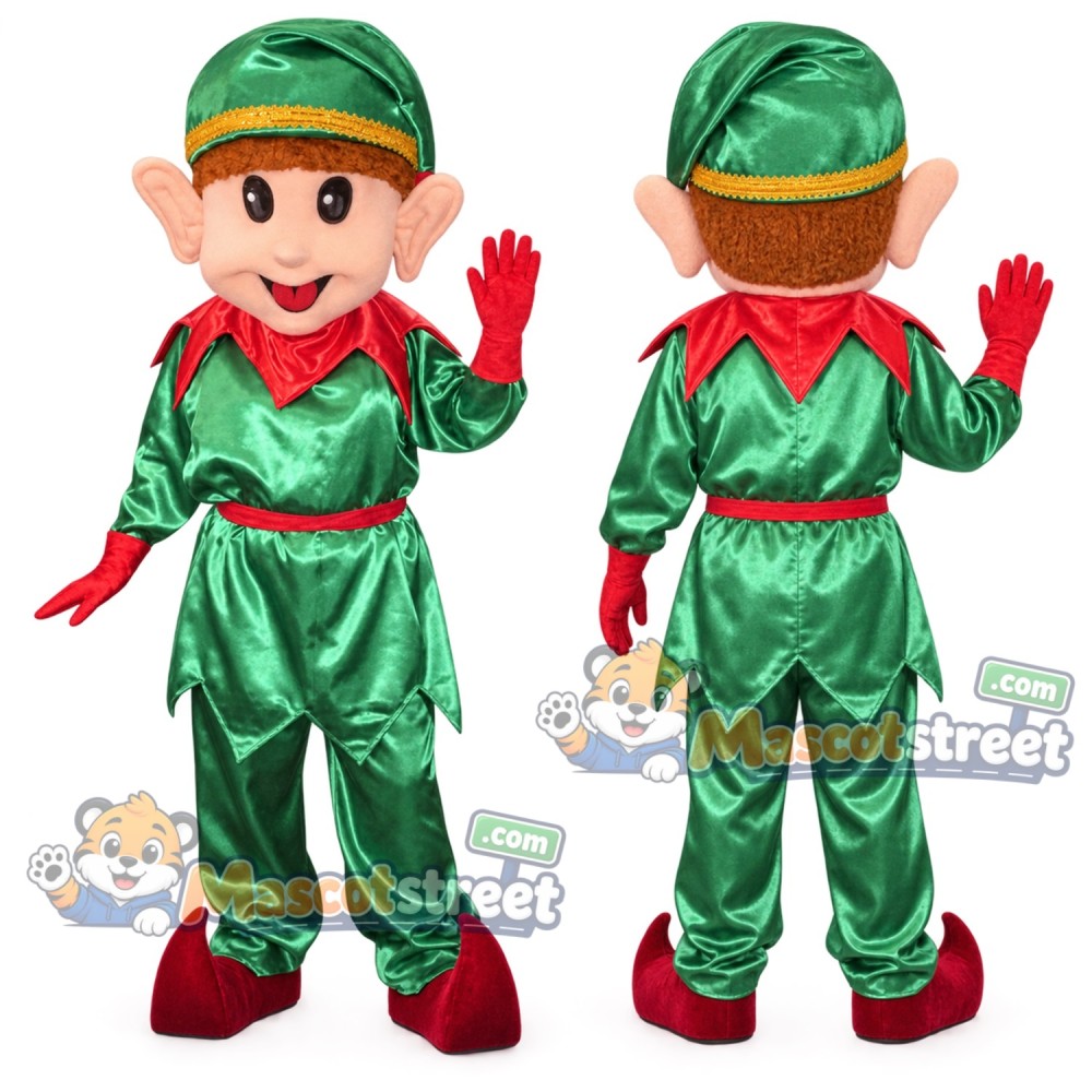 Christmas Elf Mascot Costume with Green Suit and Cap