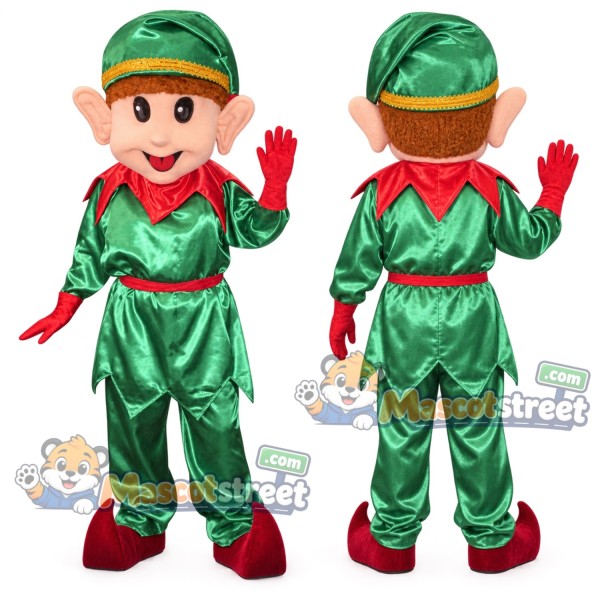 Christmas Elf Mascot Costume with Green Suit and Cap
