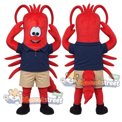 Red Lobster Mascot Costume with Navy Shirt and Tan Shorts Red Lobster Mascot Costume with Navy Shirt and Tan Shorts