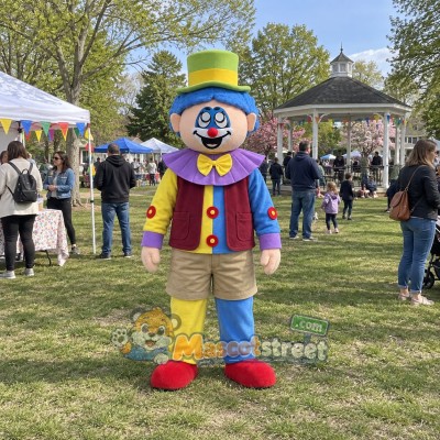 Clown Mascot Costume with Burgundy Jacket and Yellow Top Hat Clown Mascot Costume with Burgundy Jacket and Yellow Top Hat