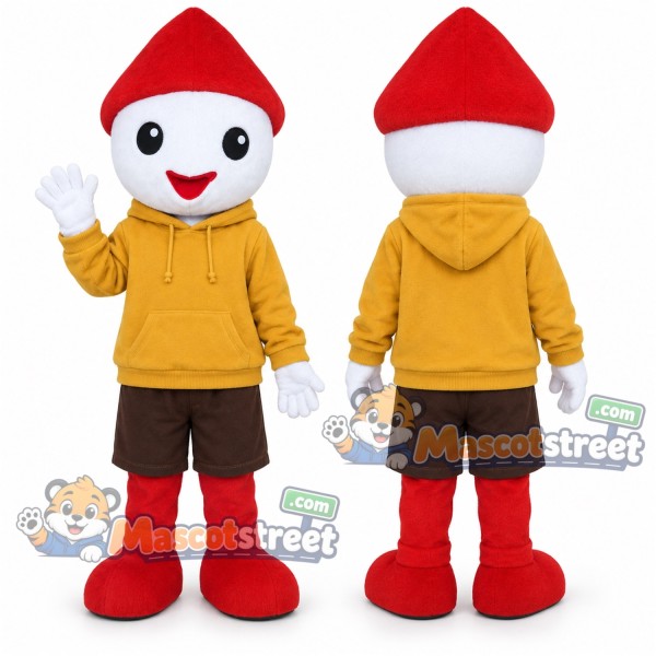 Snowman Mascot Costume with Yellow Hoodie and Santa Hat