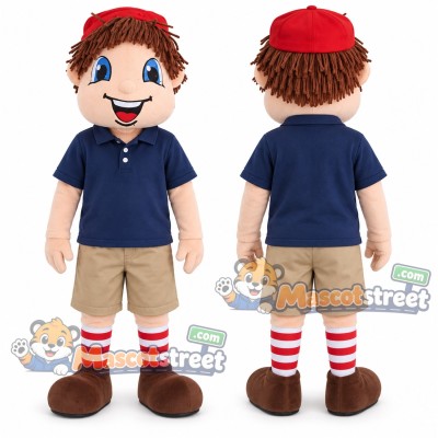 Boy Mascot Costume with Navy Shirt and Red Cap