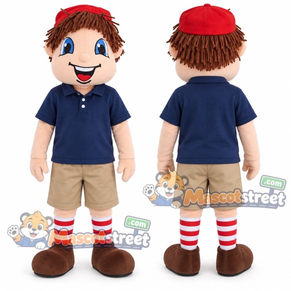 Boy Mascot Costume with Navy Shirt and Red Cap