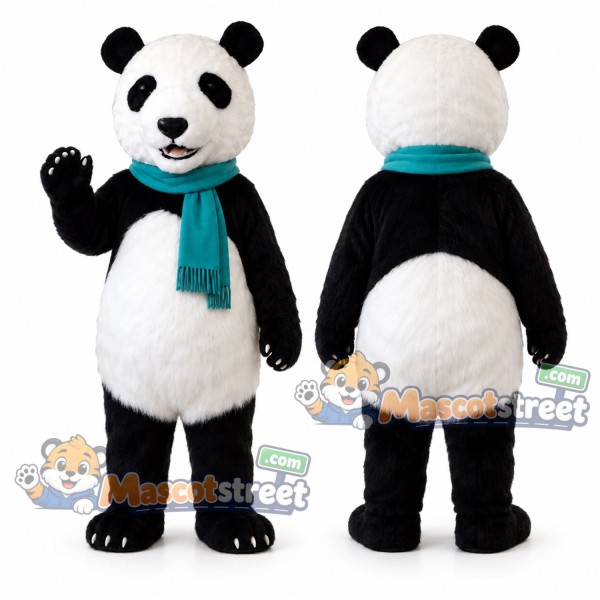 Panda Mascot Costume with Teal Scarf