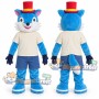 Blue Fox Mascot Costume with Cream Shirt and Blue Shorts