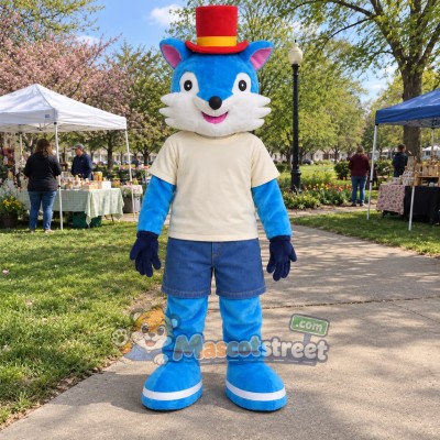 Blue Fox Mascot Costume with Cream Shirt and Blue Shorts Blue Fox Mascot Costume with Cream Shirt and Blue Shorts