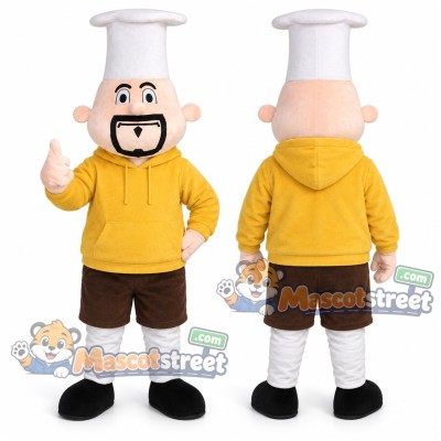 Chef Mascot Costume with Yellow Hoodie and White Chef Hat