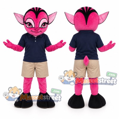 Pink Fantasy Creature Mascot Costume with Navy Shirt and Khaki Shorts