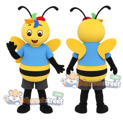 Bee Mascot Costume with Blue Shirt Bee Mascot Costume with Blue Shirt