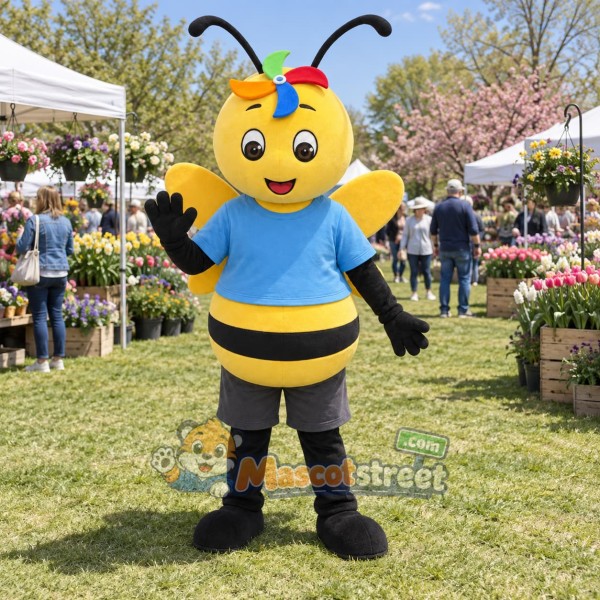 Bee Mascot Costume with Blue Shirt