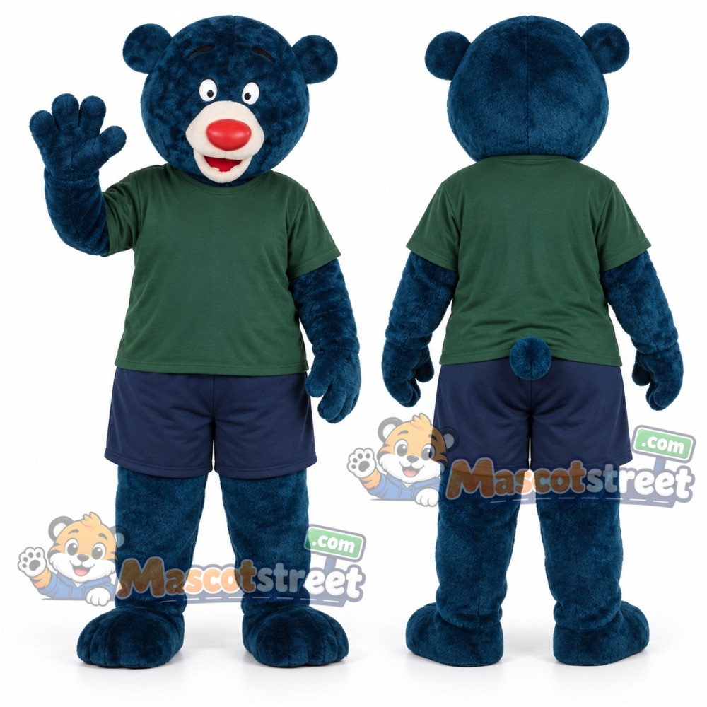 Navy Bear Mascot Costume with Green Shirt and Navy Shorts Navy Bear Mascot Costume with Green Shirt and Navy Shorts