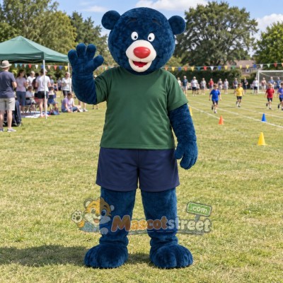 Navy Bear Mascot Costume with Green Shirt and Navy Shorts Navy Bear Mascot Costume with Green Shirt and Navy Shorts
