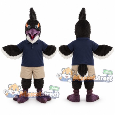 Black Bird Mascot Costume with Navy Shirt and Khaki Shorts Black Bird Mascot Costume with Navy Shirt and Khaki Shorts