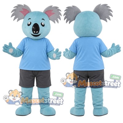Blue Koala Mascot Costume with Blue Shirt and Gray Shorts Blue Koala Mascot Costume with Blue Shirt and Gray Shorts