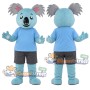 Blue Koala Mascot Costume with Blue Shirt and Gray Shorts