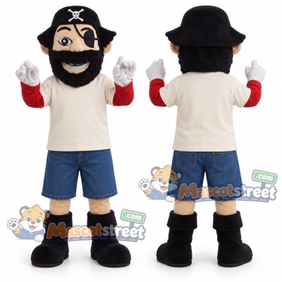 Pirate Mascot Costume with Cream Shirt and Black Tricorn Hat Pirate Mascot Costume with Cream Shirt and Black Tricorn Hat