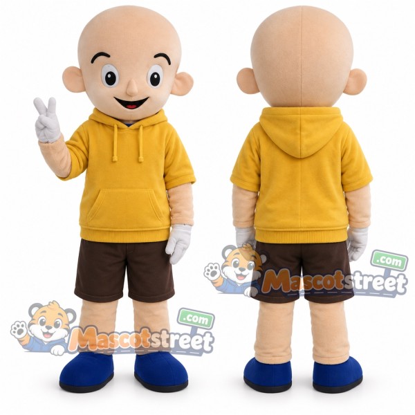 Boy Mascot Costume with Yellow Hoodie and Brown Shorts