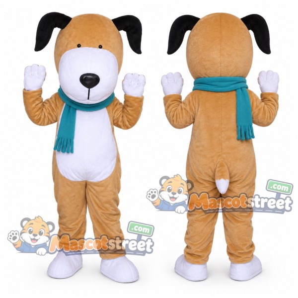 Tan Dog Mascot Costume with Teal Scarf