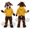 Brown Goat Mascot Costume with Yellow Hoodie and Brown Shorts