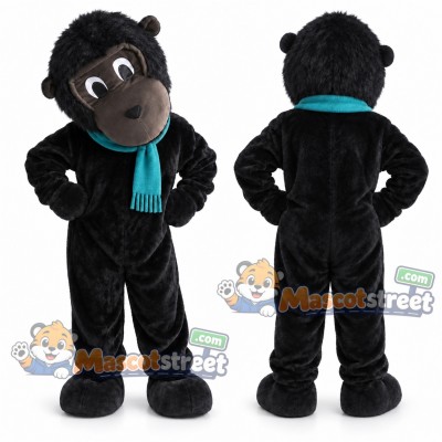 Black Gorilla Mascot Costume with Teal Scarf Black Gorilla Mascot Costume with Teal Scarf