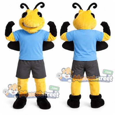 Bee Mascot Costume with Blue Shirt and Gray Shorts Bee Mascot Costume with Blue Shirt and Gray Shorts