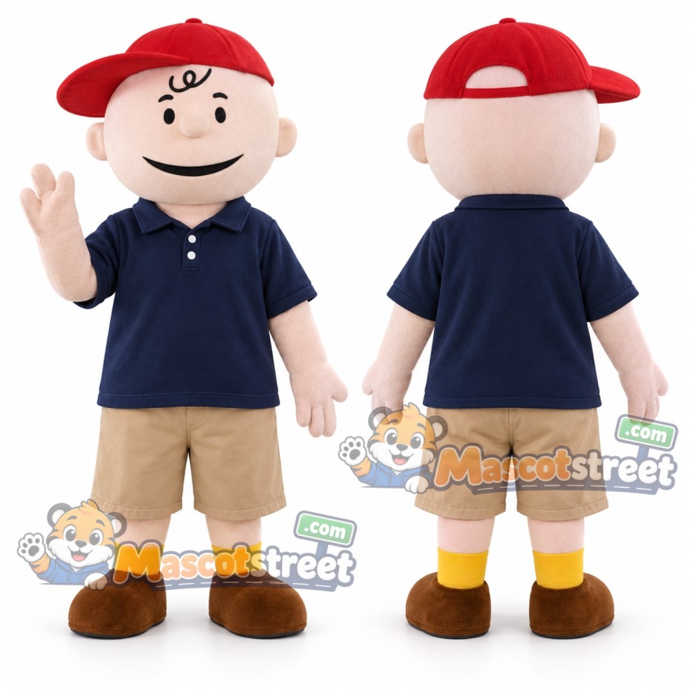 Boy Mascot Costume with Navy Shirt and Red Cap