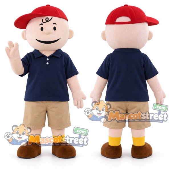 Boy Mascot Costume with Navy Shirt and Red Cap