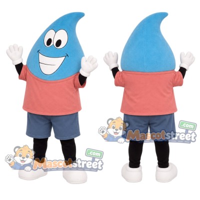 Blue Water Drop Mascot Costume with Coral Shirt and Blue Shorts Blue Water Drop Mascot Costume with Coral Shirt and Blue Shorts