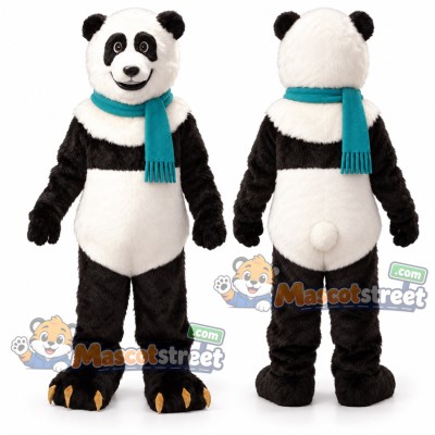 Panda Mascot Costume with Teal Scarf Panda Mascot Costume with Teal Scarf