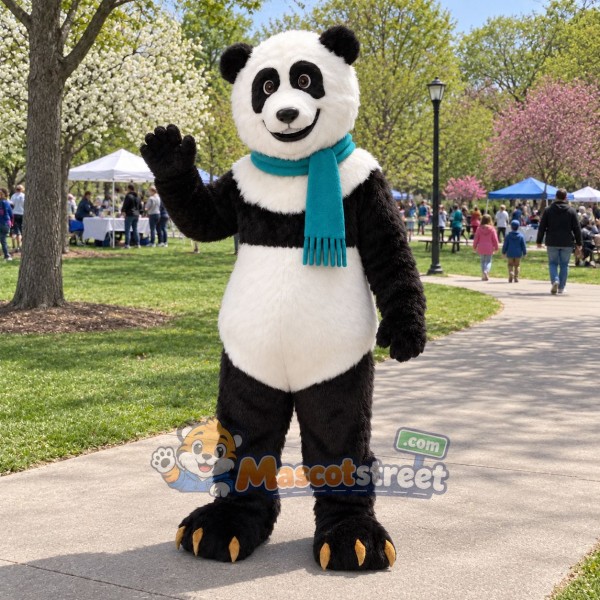Panda Mascot Costume with Teal Scarf