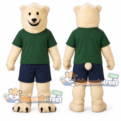 Polar Bear Mascot Costume with Green Shirt and Navy Shorts Polar Bear Mascot Costume with Green Shirt and Navy Shorts