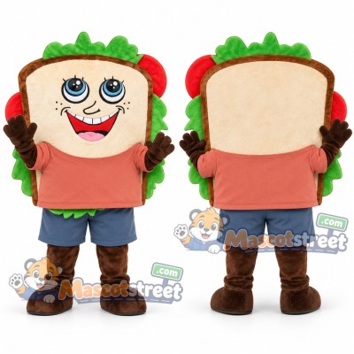 Sandwich Mascot Costume with Coral Shirt and Blue Shorts Sandwich Mascot Costume with Coral Shirt and Blue Shorts