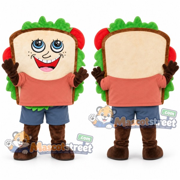 Sandwich Mascot Costume with Coral Shirt and Blue Shorts