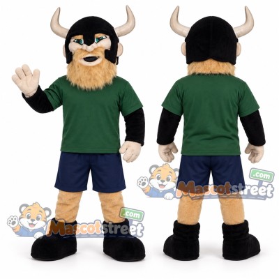 Viking Mascot Costume with Green Shirt and Navy Shorts Viking Mascot Costume with Green Shirt and Navy Shorts