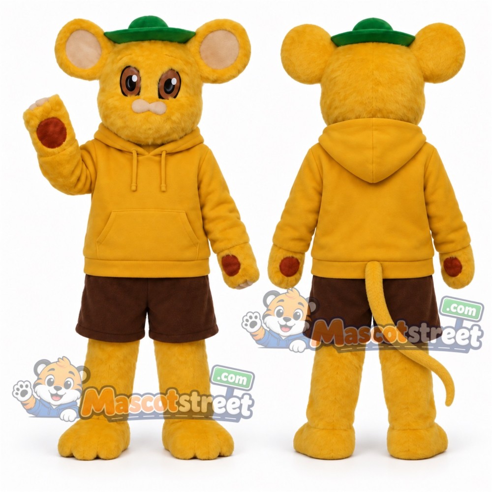 Yellow Mouse Mascot Costume with Yellow Hoodie and Brown Shorts Yellow Mouse Mascot Costume with Yellow Hoodie and Brown Shorts