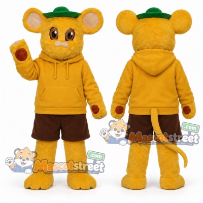 Yellow Mouse Mascot Costume with Yellow Hoodie and Brown Shorts Yellow Mouse Mascot Costume with Yellow Hoodie and Brown Shorts