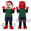 Red Ladybug Mascot Costume with Green Shirt and Navy Shorts