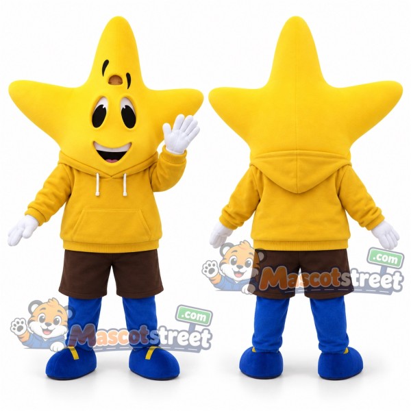 Yellow Star Mascot Costume with Yellow Hoodie and Brown Shorts