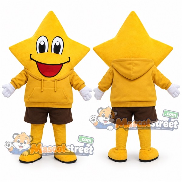 Yellow Star Mascot Costume with Yellow Hoodie and Brown Shorts