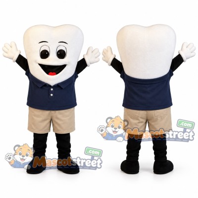 Tooth Mascot Costume with Navy Polo Shirt and Beige Shorts Tooth Mascot Costume with Navy Polo Shirt and Beige Shorts